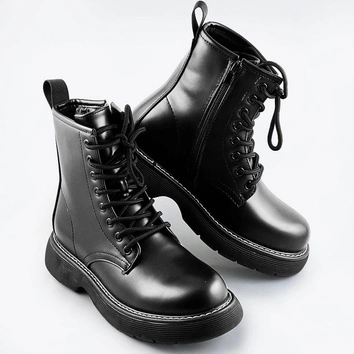 Sznurowane botki damskie czarne (a9935)