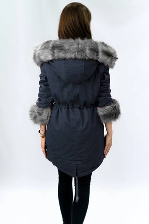 BAWEŁNIANA DAMSKA PARKA ZIMOWA Z FUTREM GRANATOWA (XW801-5X)