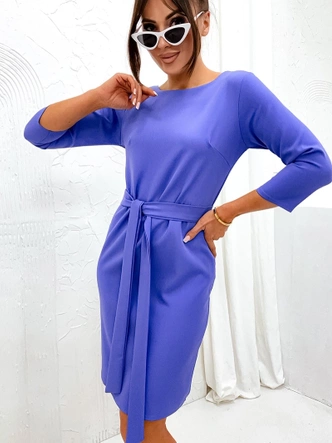 Klasyczna sukienka z wiązanym paskiem fioletowa (701)