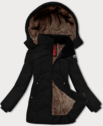 Zimowa kurtka damska z odpinanym kapturem  LHD czarna (LHD-24577)