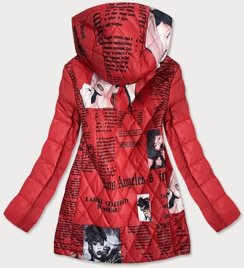DAMSKA KURTKA Z NADRUKIEM CZERWONA (7733)