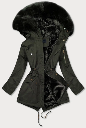 Damska kurtka parka zimowa z kapturem khaki (b531-11)