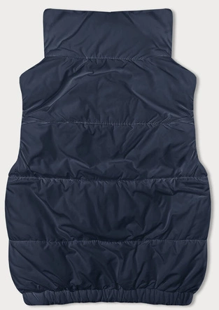 Krótki puchowy bezrękawnik damski ze stójką granatowy (16M9092-215)