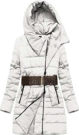 KURTKA Z KAPTUREM I PASKIEM BIAŁA (X1213X)