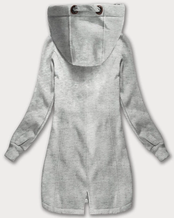 Długa bluza damska z kapturem jasny szary (AMG-675/2)