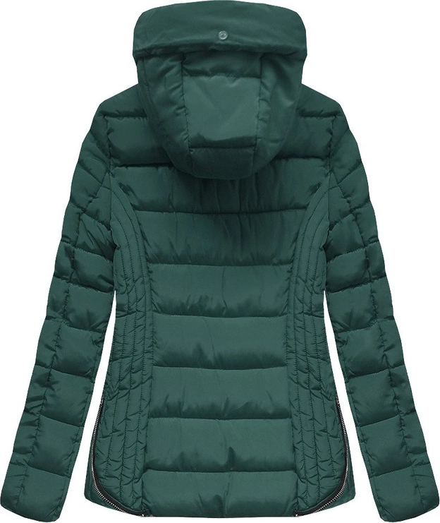 PIKOWANA ZIMOWA KURTKA DAMSKA Z KAPTUREM BUTELKOWA ZIELEŃ (B2631)