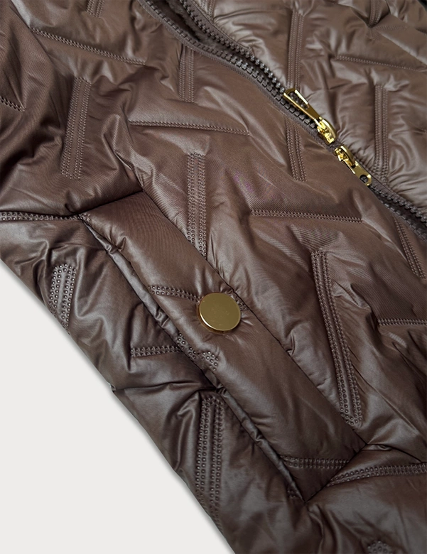 Przejściowa kurtka damska na futrze S'west czekolada (B8253-14014)