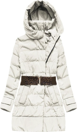 KURTKA Z KAPTUREM I PASKIEM BIAŁA (X1976X)