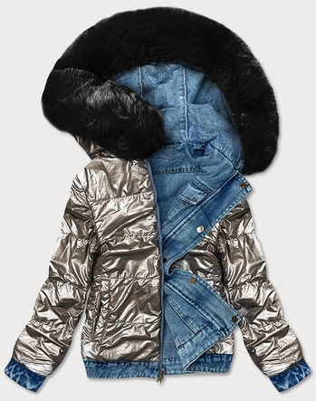 Przejściowa dwustronna kurtka jeansowa niebiesko-czarna (b9730-5001)