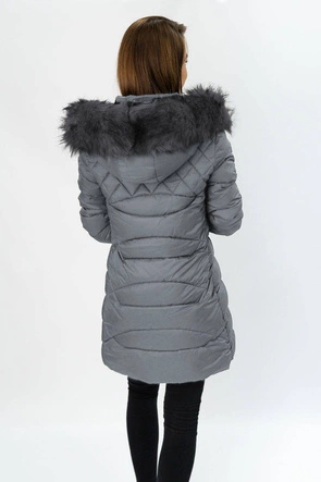 PIKOWANA DAMSKA KURTKA Z KAPTUREM SZARA (808)