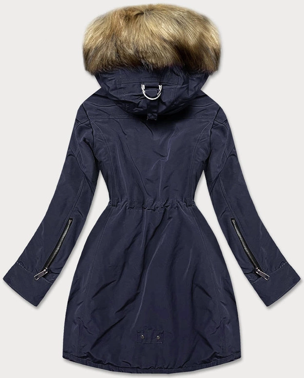 Damska parka z futrzaną podszewką granatowa (m-21506)