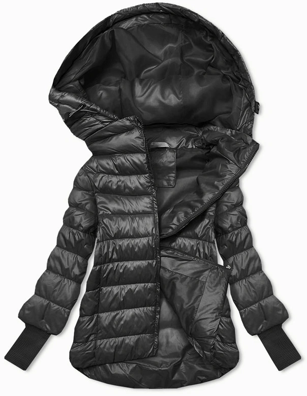 Krótka kurtka damska z dzianinowymi ściągaczami grafitowa (P22/P3-6636/P3-6023-27)