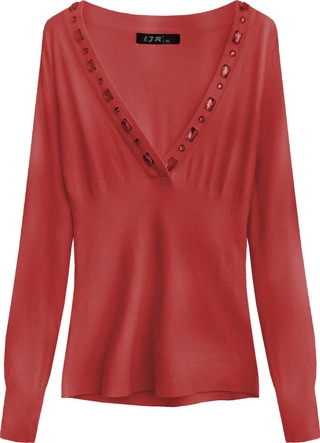 SWETER Z OZDOBNYMI KAMIENIAMI CZERWONY (1519)