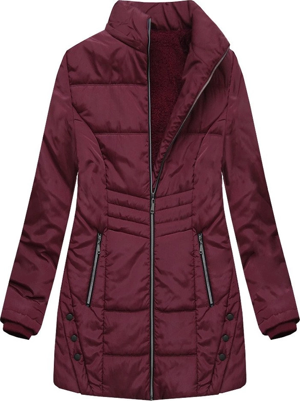 DŁUŻSZA PIKOWANA KURTKA Z KAPTUREM BURGUNDOWA (B2625-30)