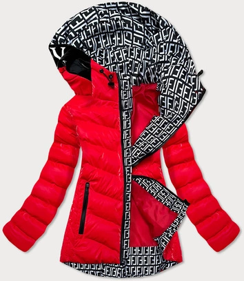 BŁYSZCZĄCA KURTKA DAMSKA Z OZDOBNĄ PODSZEWKĄ CZERWONA (XW810X)