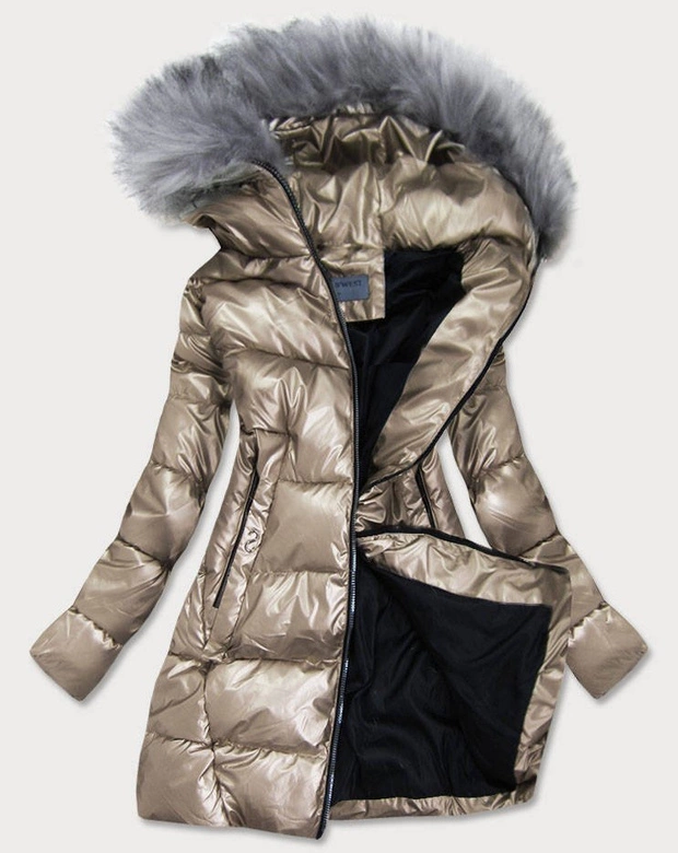 TRAPEZOWA ZIMOWA KURTKA DAMSKA ZŁOTA (B9559-101)