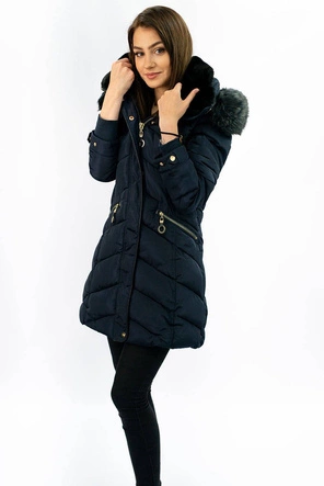Pikowana kurtka damska zimowa z kapturem granatowa (w732)
