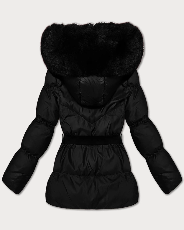 Zimowa kurtka z kapturem i paskiem J Style czarna (5M3322-392)