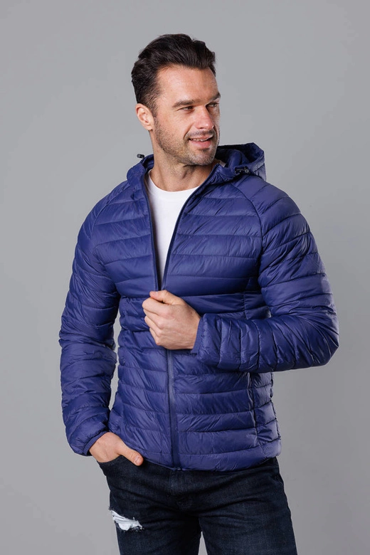 Pikowana kurtka męska z kapturem ciemno niebieska (HM112-50)