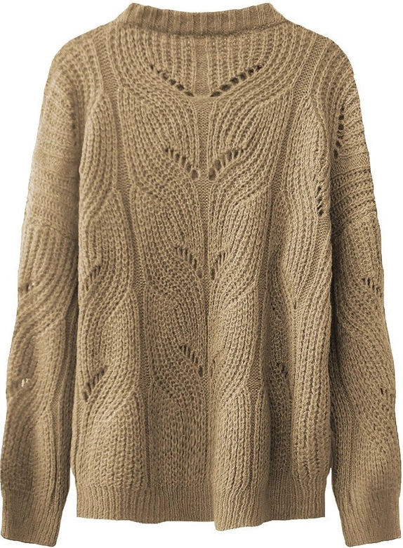 MIĘKKI AŻUROWY SWETER JASNOBRĄZOWY (495ART)