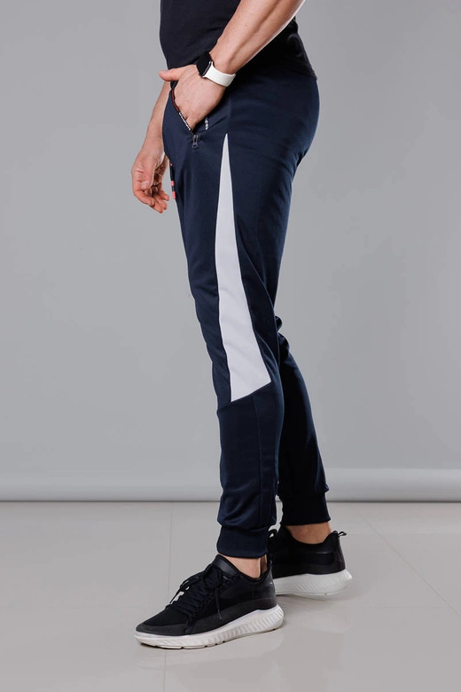 Spodnie dresowe z wstawkami męskie granat-biały (8K168)