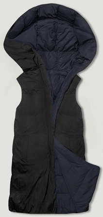 Dwustronny długi bezrękawnik damski granat-czarny (V723)