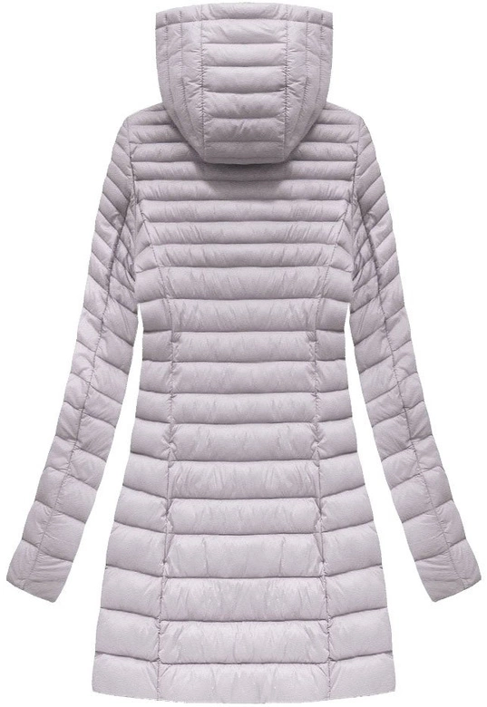 Dłuższa pikowana kurtka z kapturem wrzosowa (7240)