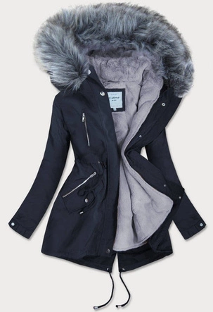 DAMSKA PARKA Z PODPINKĄ GRANATOWO-SZARA (3399B)