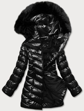 Metaliczna zimowa kurtka damska czarna (5m778-392a)