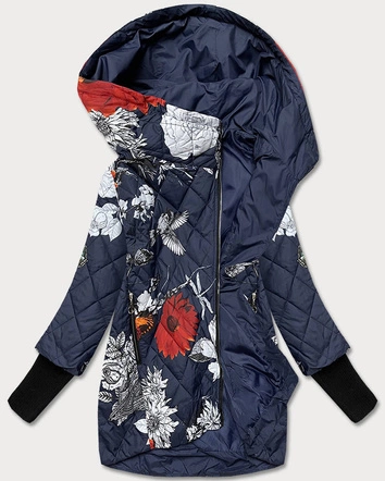 DAMSKA KURTKA W KWIATY GRANATOWA (7703)