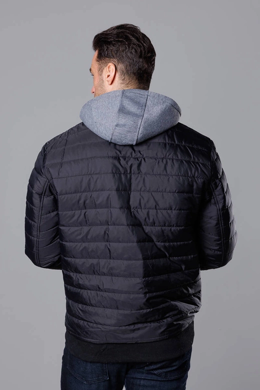 Męska kurtka bomberka z dresowym kapturem czarna (8M985-392)