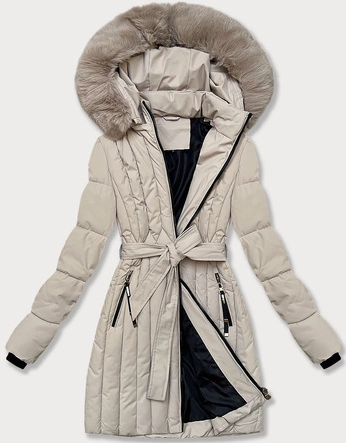 Damska kurtka zimowa z ozdobnym pikowaniem S'west jasnobeżowa (B8307-46)