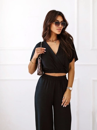 Zestaw kopertowy top i szerokie spodnie czarny (8178)