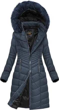DAMSKA PIKOWANA KURTKA ZIMOWA Z KAPTUREM GRANATOWA (7762BIG)
