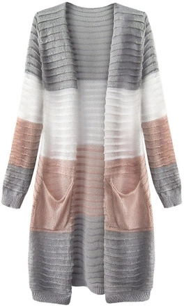 PRĄŻKOWANY KARDIGAN SZARO-BIAŁY (222ART)