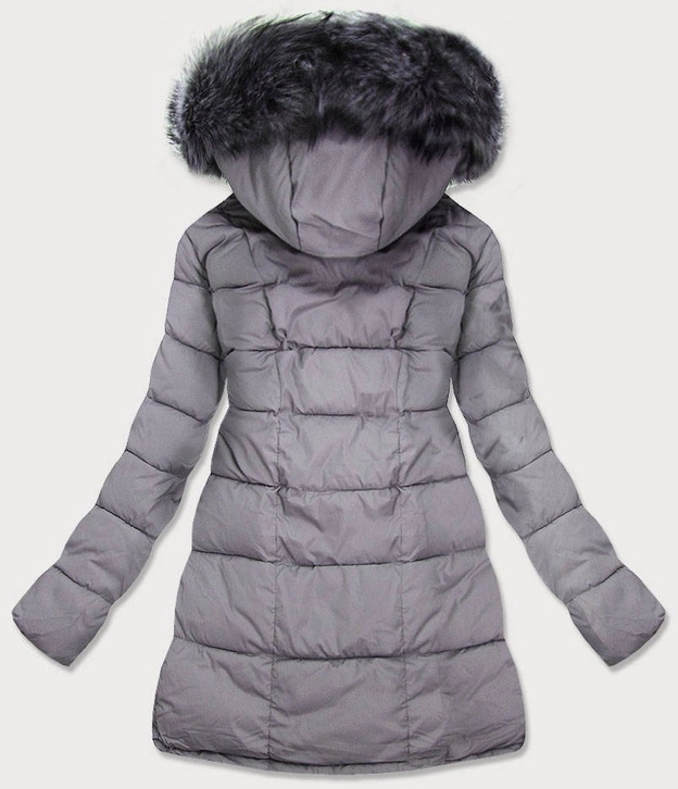 DAMSKA KURTKA PIKOWANA ZIMOWA Z KAPTUREM SZARA (17-032)