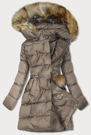 Pikowana damska kurtka zimowa brązowa (gww1988)