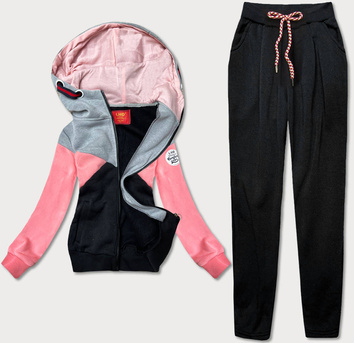 Dres damski bluza + spodnie szaro-czarny (AMG690)
