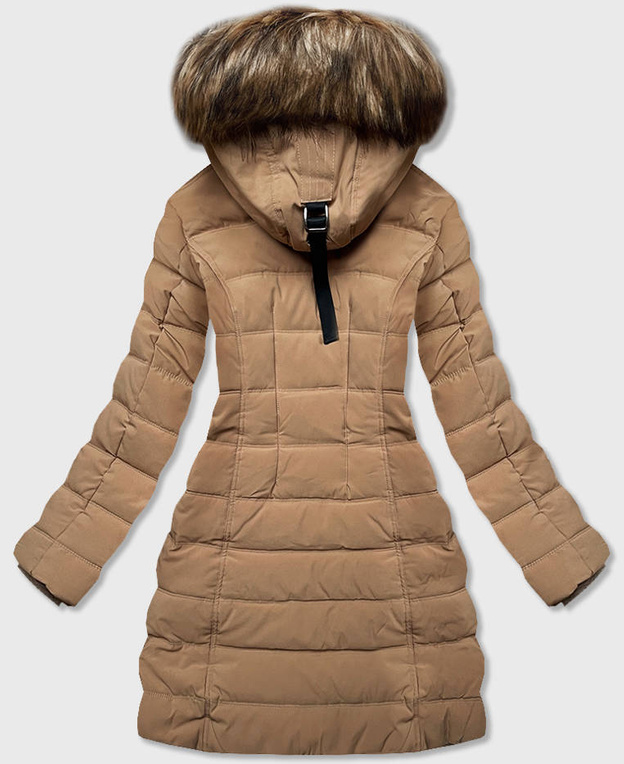 PARKA ZIMOWA DAMSKA NA FUTRZE JASNY BRĄZ (M-21013)