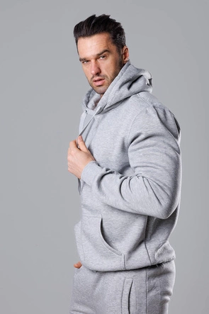 Męska bluza z kapturem jasna szara (68B2009-2)