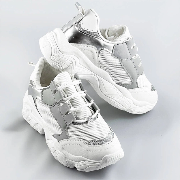 Sznurowane sneakersy damskie biało-szare (172)
