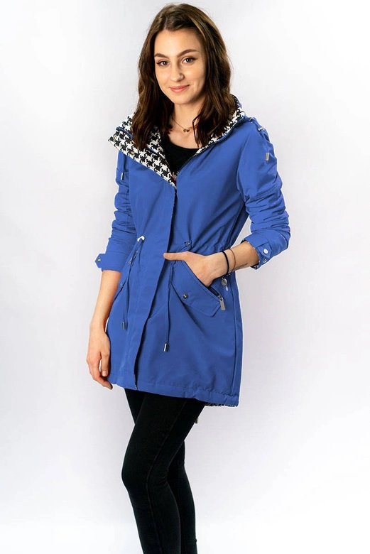 DWUSTRONNA KURTKA PARKA DAMSKA NIEBIESKA-PEPITKA (W353-1)