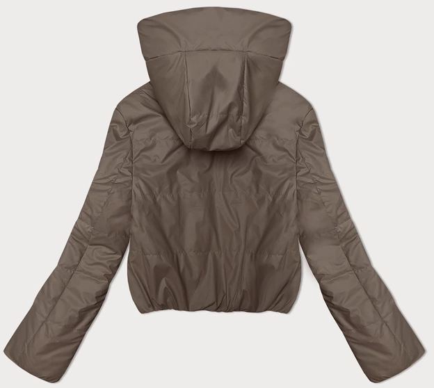 Krótka kurtka damska z kapturem S'West ciemny beż (B8246-12)