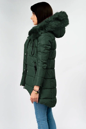 ASYMETRYCZNA DAMSKA KURTKA ZIMOWA BUTELKOWA ZIELEŃ (X7670X)