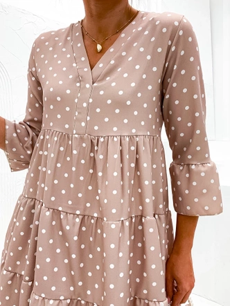 Sukienka w groszki z falbanami beżowa (706)