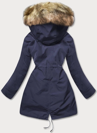 Ciepła kurtka zimowa damska granat-ecru (w629)