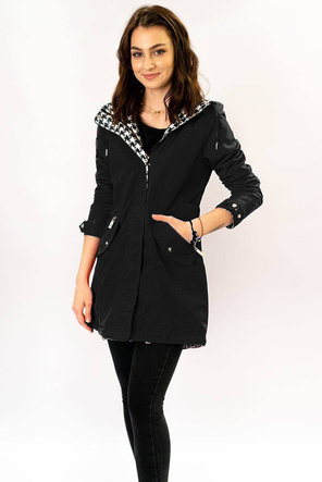 DWUSTRONNA TALIOWANA KURTKA DAMSKA CZARNA-PEPITKA (W350)