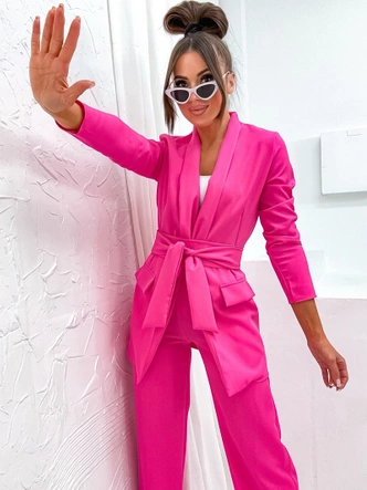 Komplet luźna marynarka + szerokie spodnie fuksja (8167)