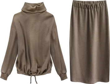 KOMPLET WEŁNIANY BLUZA+SPÓDNICA KAKAOWY (556ART)