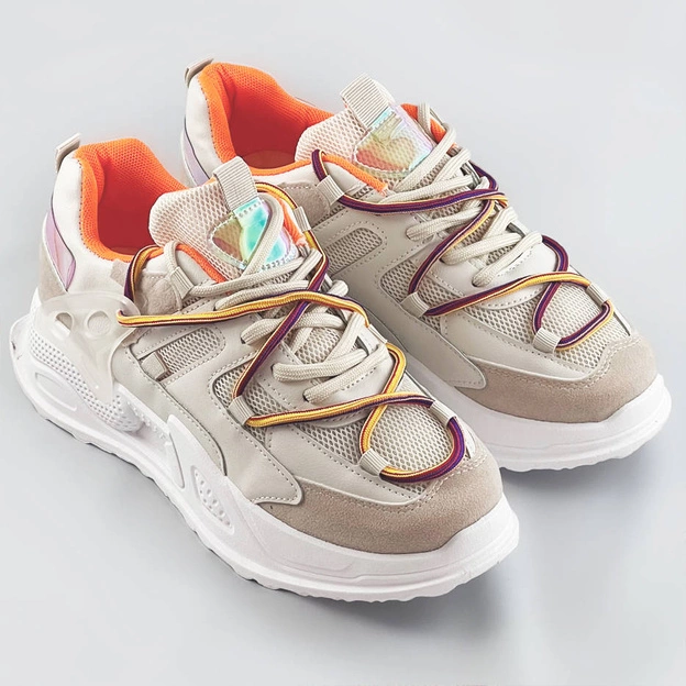 Sneakersy damskie z podwójnymi sznurówkami beżowe (7001)